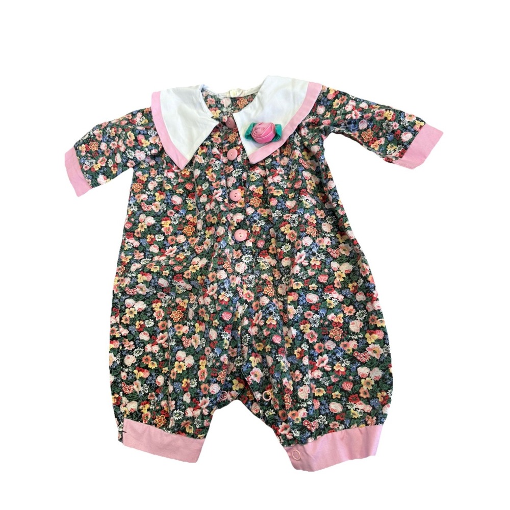 Bubble Romper Floral VTG Sailor Collar 80s‎ Baby Girl Pink Cottage 3 6 Months